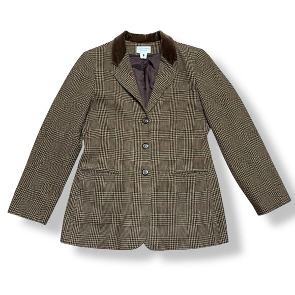 Vintage Jaclyn Smith Blazer 10 Classic Brown Tweed Faux Suede Trim Equestrian M - Picture 8 of 14
